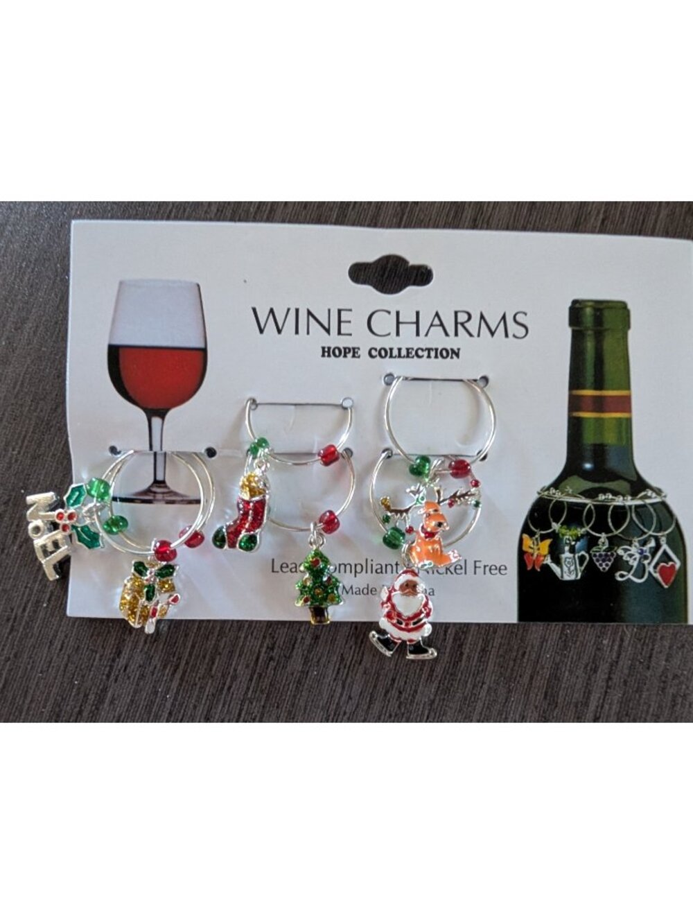 Christmas Wine Charms – Set of 6 Festive Glass Markers, Holiday Party Drink Tags
